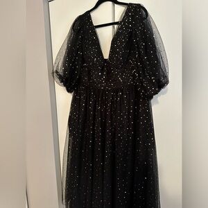 Sparkle Starry Tulle Dress with Puffy Sleeve